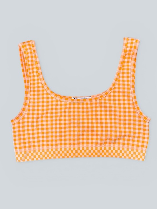 Zara Tops - ZARA Orange Gingham Seamless Crop Top